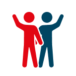 Icon représentant la valeur de l'engagement, deux personnages brandissent leur poings démontrant leur engagement